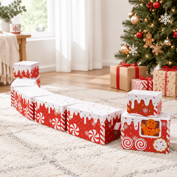 8-Piece Gingerbread Christmas Nesting Gift Boxes with Lids, 10.98 x 9.49 x 7.24 Inches