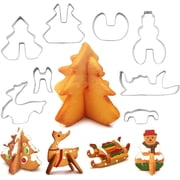 8 Piece Gingerbread House Cutters Kit,KJRIVER 3D Christmas House Cookie Cutter Set, Stainless Steel Biscuit Cutter Mold Set,Festive Xmas DIY Baking Including Christmas Tree,Snowman,Reindeer,Gift Box