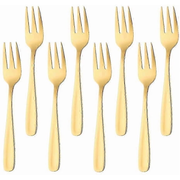 8-Piece Gold Cake Fork Set - Stainless Steel Fruit Forks for Wedding Desserts