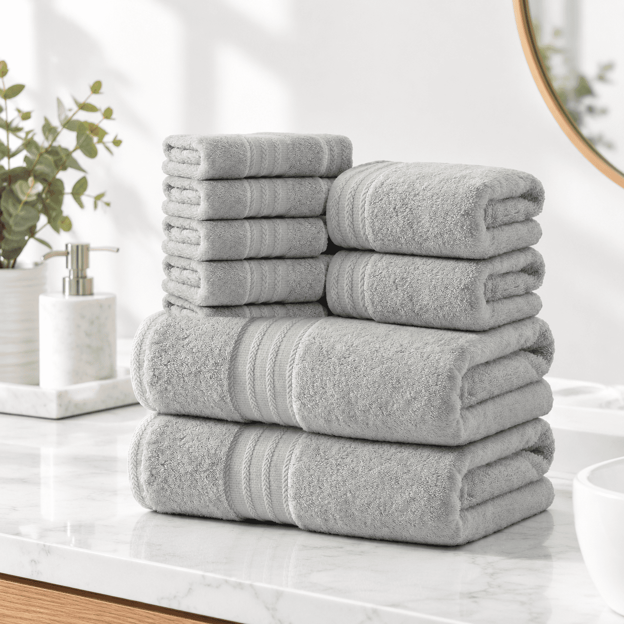 Fast Hand Sign 8 Piece Gray Towel Set with 2 Bath, 2 Hand, 4 Washcloths, 600 GSM Quick ...