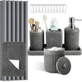thumbnail image 1 of 8-Piece Grey Bathroom Set - Resin Bathroom Accessories Sets Complete with Shower Curtain and Rugs, Soap Dispenser, Toothbrush Holder, Tumbler & Apothecary Jars, 1 of 16