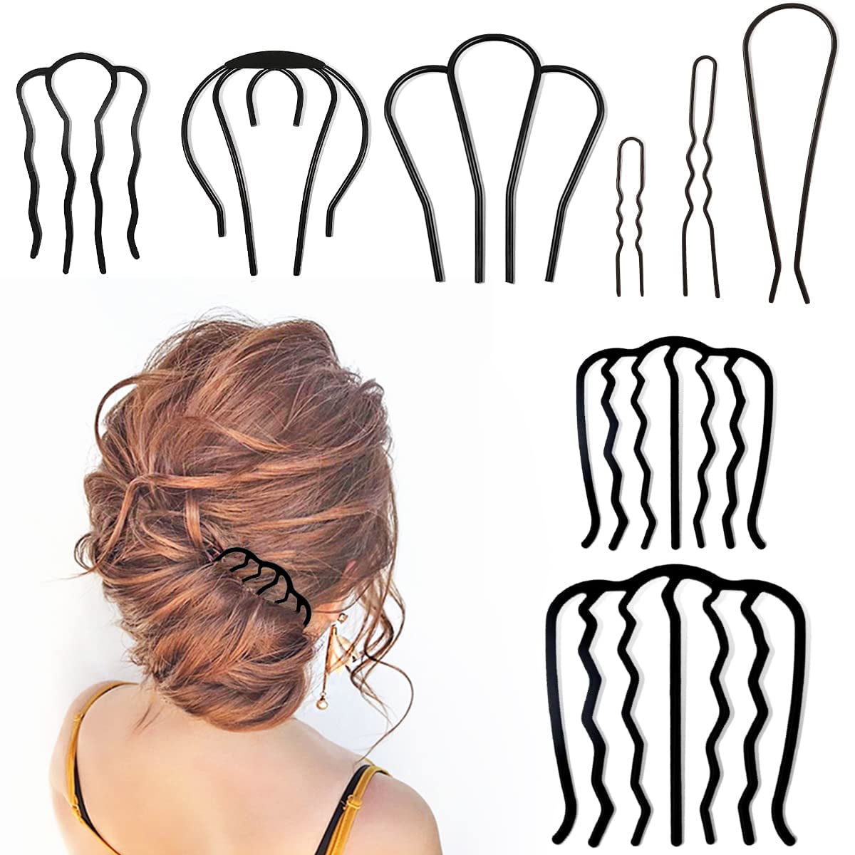 6pcs/pack U-shaped Hairpins For Updo Hairstyle, Black + Coffee Color | SHEIN