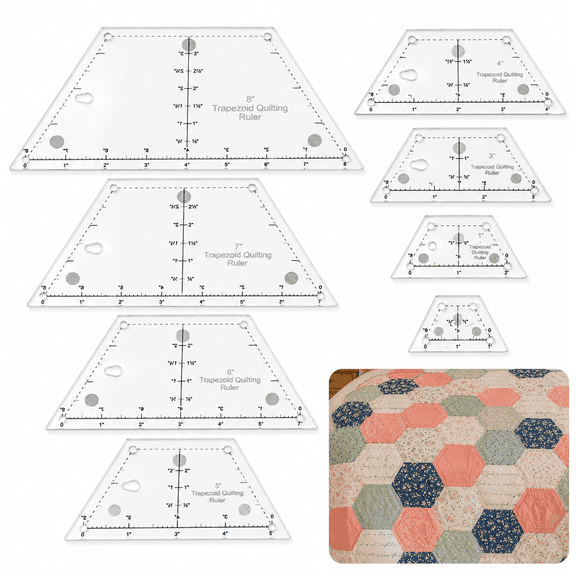 8-Piece Half Hexagon Quilting Ruler Set, 1" to 7" Acrylic Sewing Templates with 1/4" Seam Allowance, Precision Cutting Patterns for DIY Patchwork & Crafting
