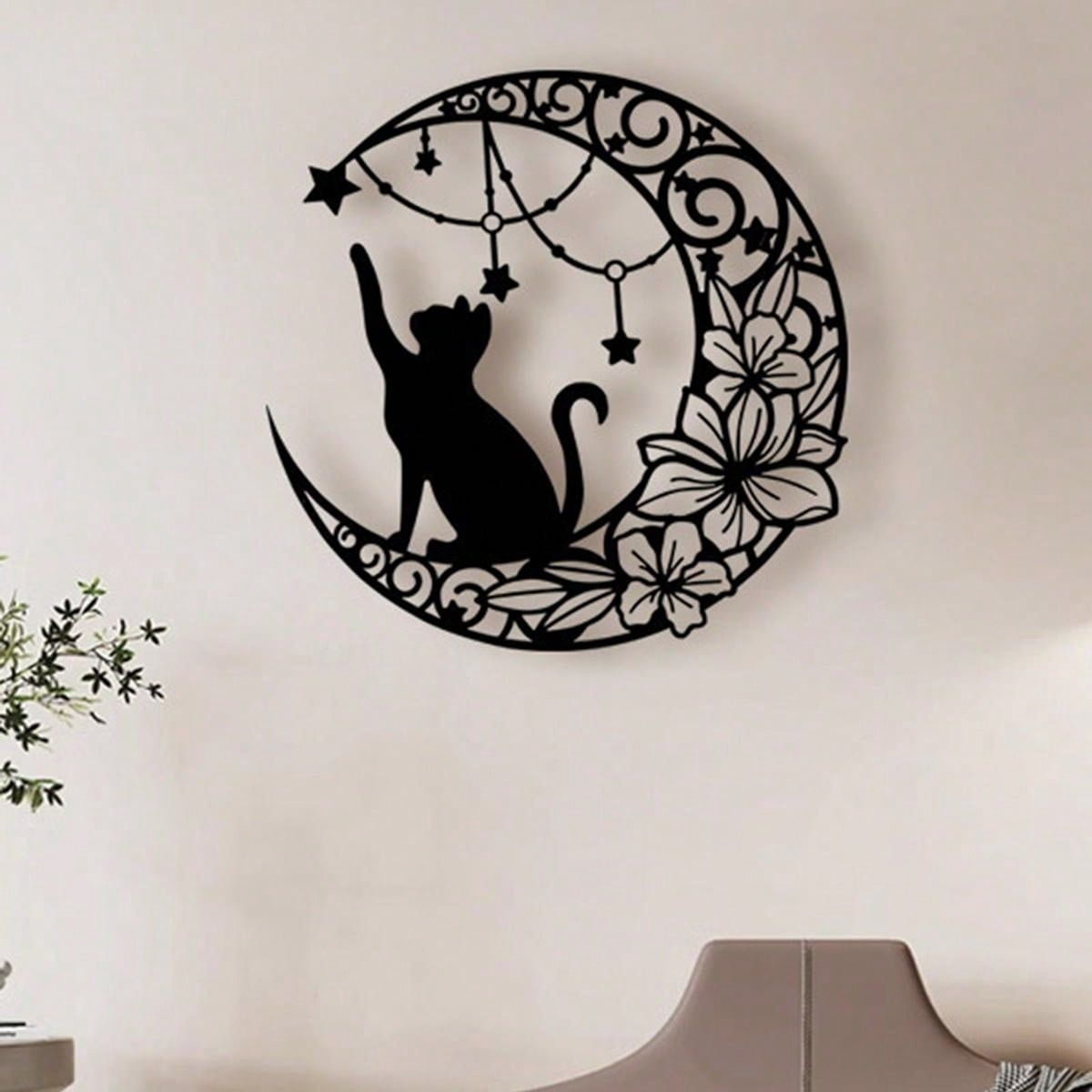 Gothic Black Cat Metal Wall Art Vintage Iron Decor for Halloween Garden Patio Living Room
