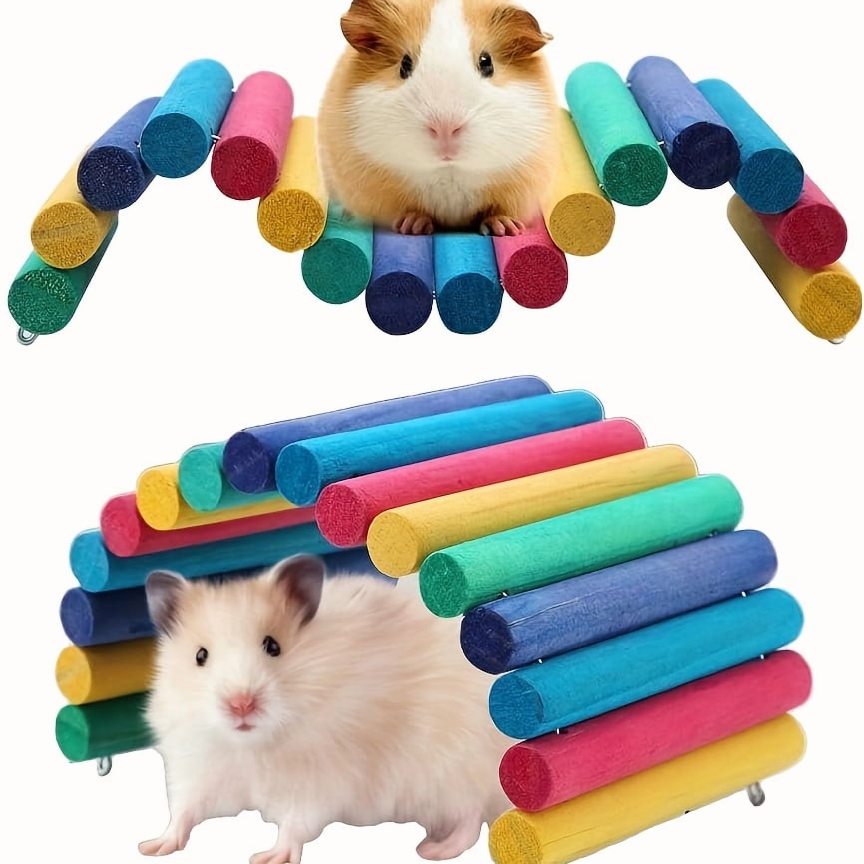 View of 8-Piece Hamster Hideout Set - Wooden Ladder Bridge Tunnel Multi-Level ...