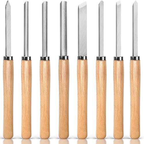 8 Piece Heavy Duty Wood Turning Chisel Set, Lathe Chisel Cutting Tools, (3) Gouge (1) Round Nose (1) Spear Point (2) Skew and (1) Parting Tools for Beginner to Professional$$Tools & Hardware Other