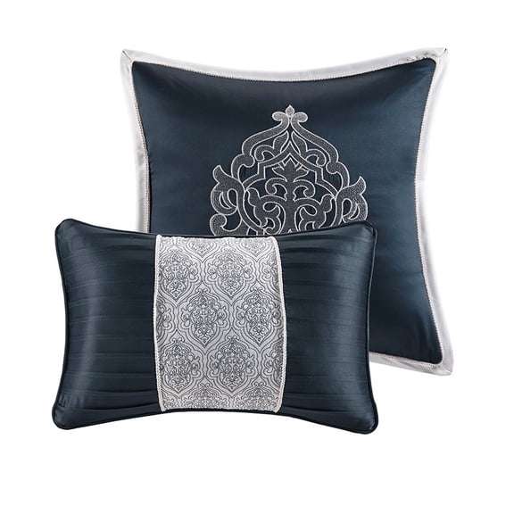8 Piece Jacquard Comforter Set Navy/Silver Queen