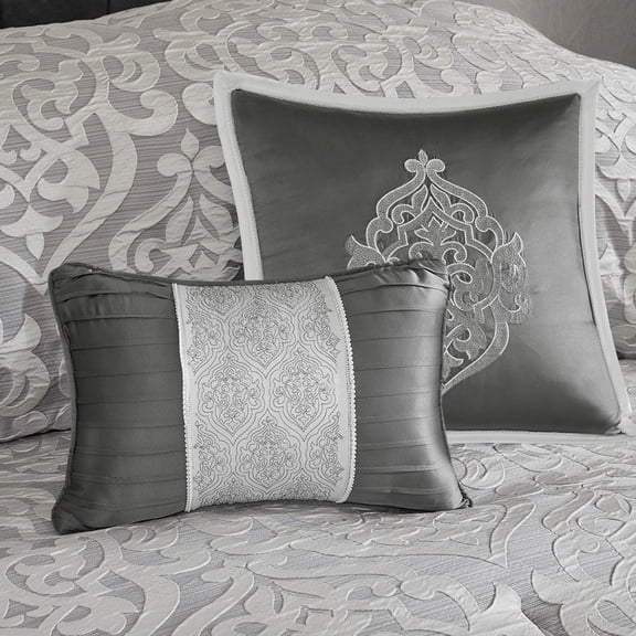 8 Piece Jacquard Comforter Set Silver/Silver King