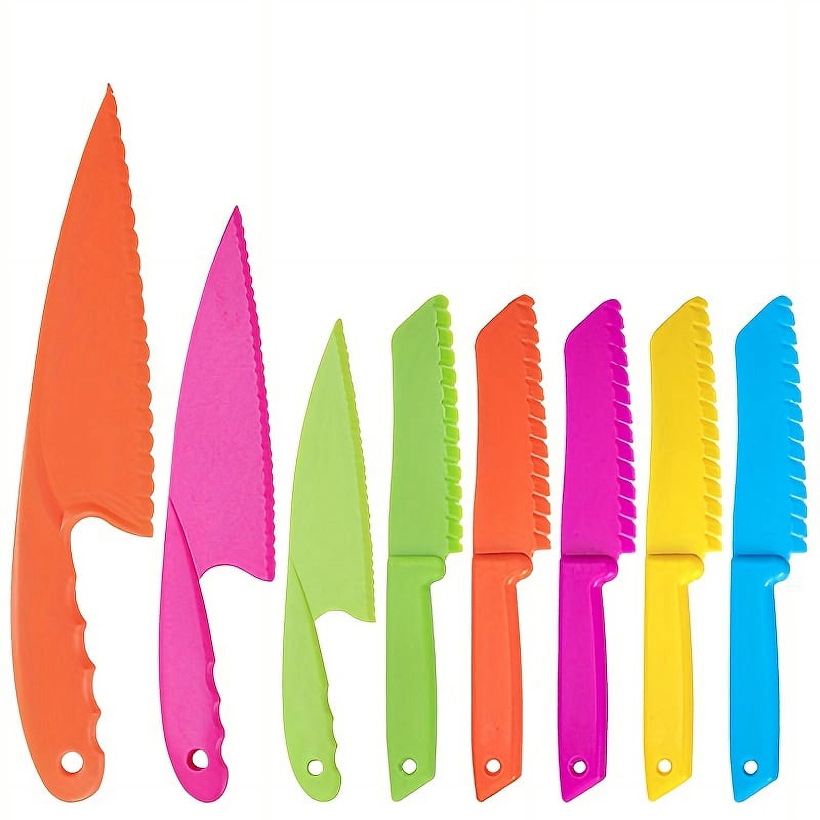 8-Piece Kids Kitchen Knife Set for restaurant- Plastic Serrated Edges ...