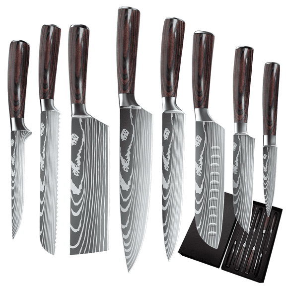 8 Piece Kitchen Chef Knife Set - High Carbon Stainless Steel Pakkawood Handle with Knife Sheath