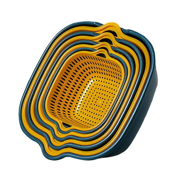 8 Piece Kitchen Dish Drainer Set Double Layer Basket Vegetable Fruit Washing Basket Plastic Collapsible Storage Organizer Blue 10.23X10.04X3.94 Inch