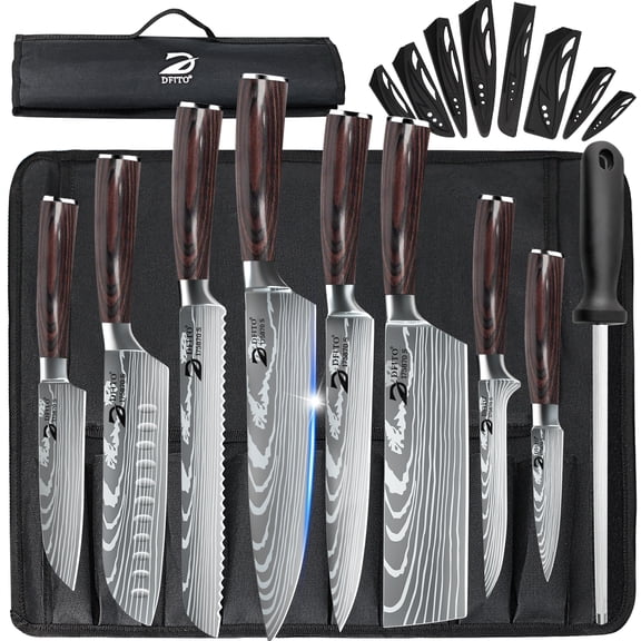 8 Piece Kitchen Knife Set, Carbon Steel Blades with Pakkawood Handles, Dishwasher Safe, Multi-Use Cutlery for Home Cooking