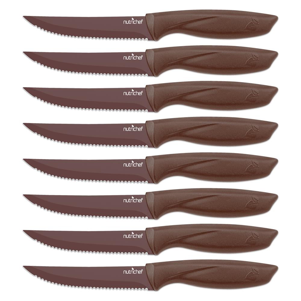 NutriChef 8-Piece Brown Stainless Steel Steak Knife Set