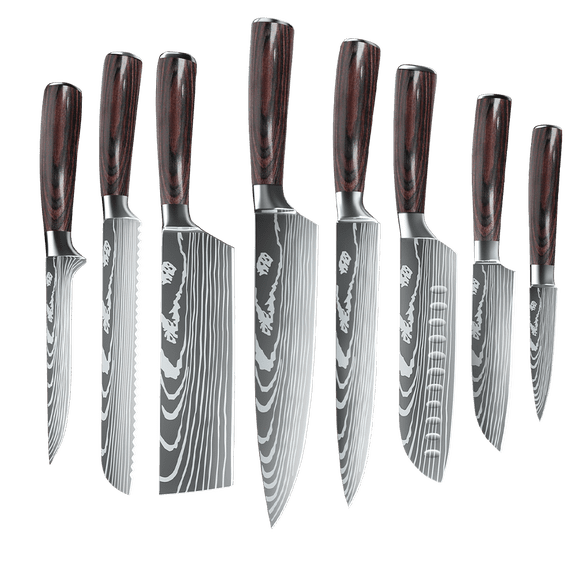 8-Piece Kitchen Knife Set with Gift Box, Stainless Steel Laser Pattern Knives, Chef Knife Set for Kitchen Cooking, Easy Clean Ergonomic Handle