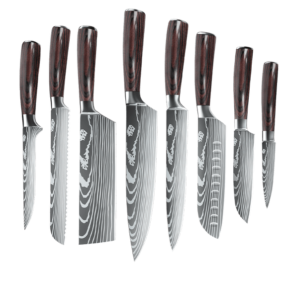 8-Piece Kitchen Knife Set with Gift Box, Stainless Steel Laser Pattern Knives, Chef Knife Set for Kitchen Cooking, Easy Clean Ergonomic Handle
