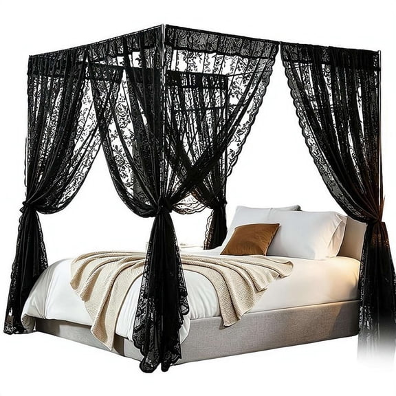 8-Piece Lace Canopy Bed Curtains, Sheer Elegant Bed Canopy Netting Panels for Queen & Full Size Beds, 39" x 79"