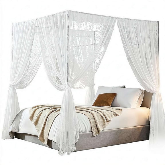 8-Piece Lace Canopy Bed Curtains, Sheer Elegant Bed Canopy Netting Panels for Queen & Full Size Beds, 39" x 79"