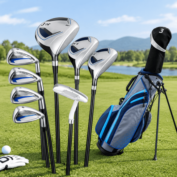 8-Piece Light Blue Women Left Hand Complete Golf Club Set with Bag for ...