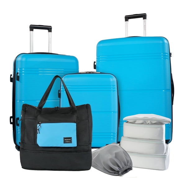 Nicetravel 8-Piece Hardside Luggage Set, Lightweight Suitcase with TSA Lock & Expandable Travel Tote Bag and Packing Cube, Lake Blue
