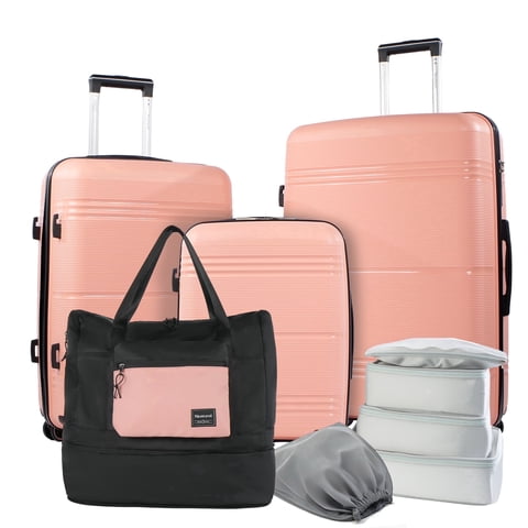 Nicetravel 8-Piece Hardside Luggage Set, Lightweight Suitcase with TSA Lock & Expandable Travel Tote Bag and Packing Cube, Pink