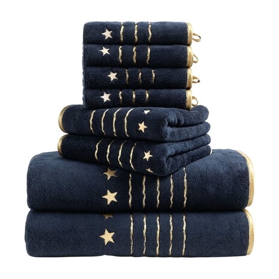 8-Piece Luxury Bath Towel Set Star Embroidery - 4 Washcloths, 2 Hand ...