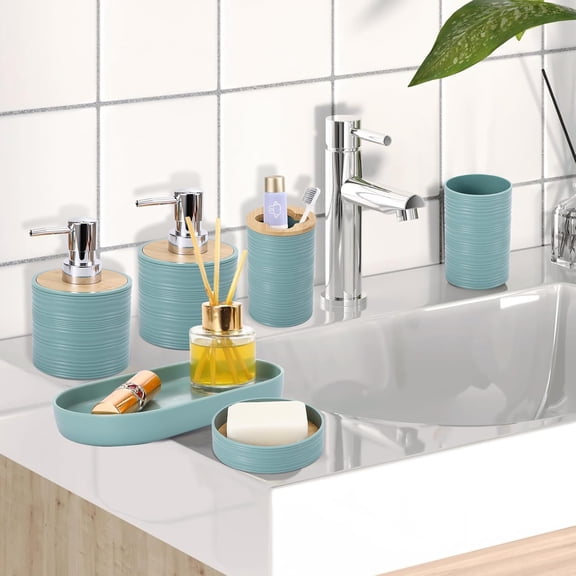 8-Piece Luxury Bathroom Set - 2 Soap Dispensers, Toothbrush Holder, Soap Dish, Toilet Brush & Qtip Holder