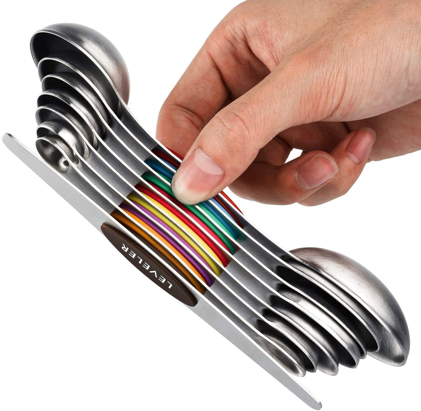 8-Piece Magnetic Measuring Spoons Set, Stainless Steel, Dual Sided, Stackable, for Dry and Liquid Ingredients