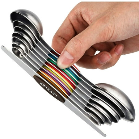 8-Piece Magnetic Measuring Spoons Set, Stainless Steel, Dual Sided, Stackable, for Dry and Liquid Ingredients