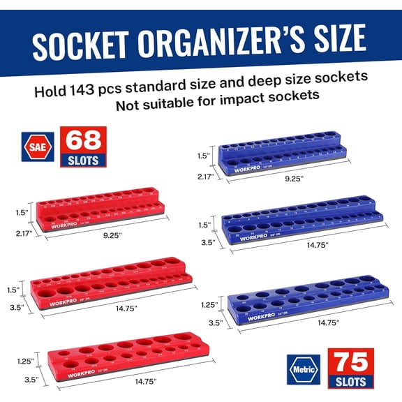 8-Piece Magnetic Socket and Wrench Organizer Set with Soft Rubber Base for Metric SAE Tools