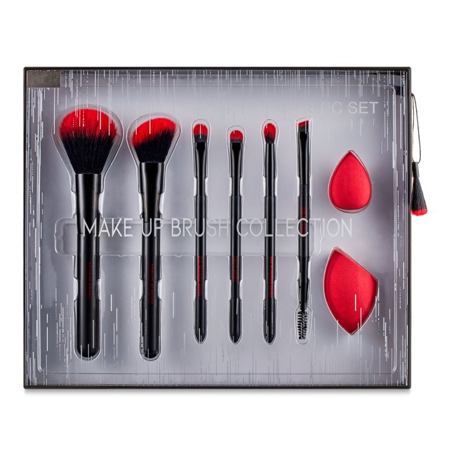 8Piece Makeup Brush Set, Red