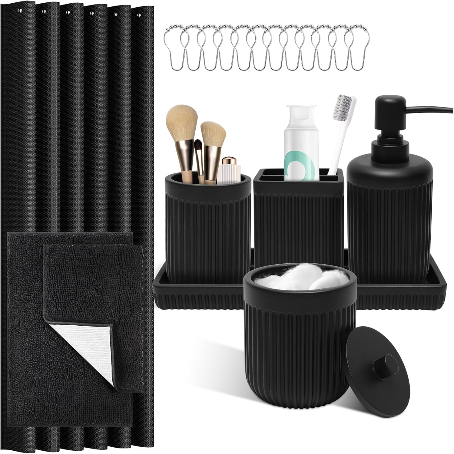 8-Piece Matte Black Bathroom Set - Luxury Resin Bathroom Accessories ...