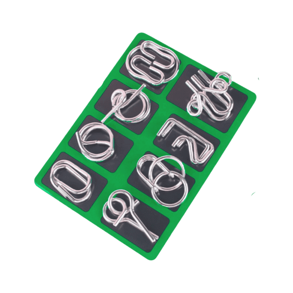 8-Piece Metal Brain Teaser Puzzle Set, interlocking Wire Ring Puzzles with Variety of Challenge Levels, for Kids’ Cognitive Skill Building, Travel Entertainment and Family Game