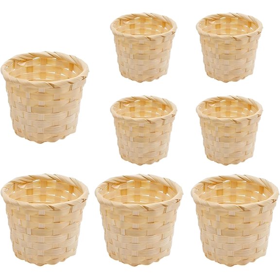 8-Piece Mini Bamboo Woven Baskets, Small Storage Bins for Party Favors