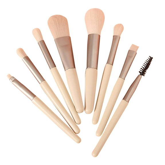 8-Piece Mini Makeup Brush Set  Compact Travel-Friendly Kit With Aluminum Tube & Wood HAndle,Multi-Purpose Loose Powder Blush Eyeshadow Brows & Lips Brush (11.5-13.5cm)