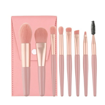 8-Piece Mini Makeup Brush Set – Complete Cosmetic Tool Kit with Storage Pocket for Face & Eye Makeup TIKA