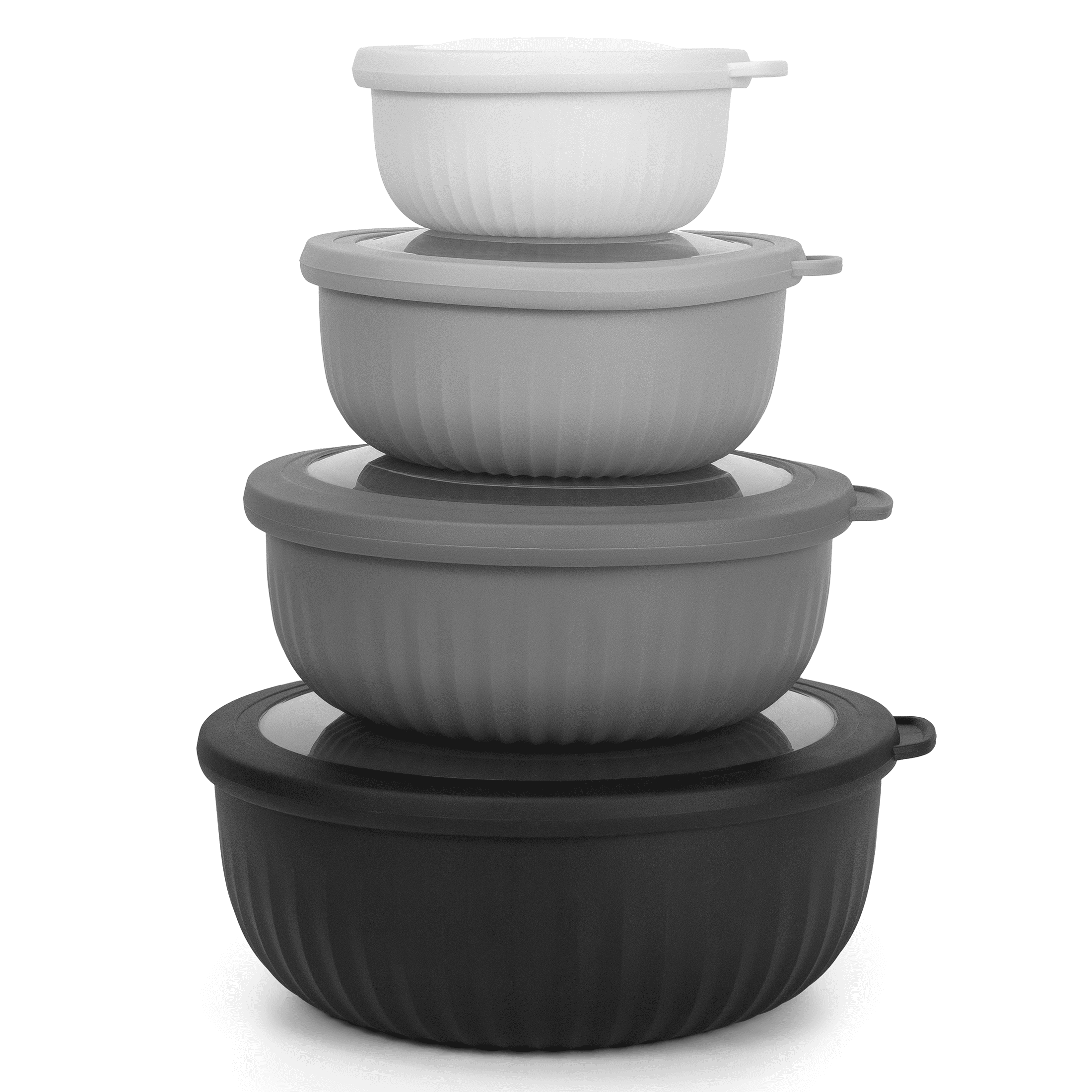 8 Piece Mixing Bowl with Lids Set, Plastic Bowls, Meal Prep Bowl Set, Nesting Mixing Bowls for Space Saving Storage, Ideal for Cooking, Baking, Food Prep, Dishwasher Safe - Wide Bowls, Black/White
