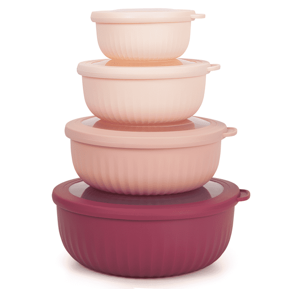 GPED 8 Piece Mixing Bowl with Lids Set, Plastic Bowls, Meal Prep Bowl Set, Nesting Mixing Bowls for Space Saving Storage, Ideal for Cooking, Baking, Food Prep, Dishwasher Safe - Wide Bowls, Rose