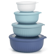 GPED 8 Piece Mixing Bowl with Lids Set, Plastic Bowls, Meal Prep Bowl Set, Nesting Mixing Bowls for Space Saving Storage, Ideal for Cooking, Baking, Food Prep, Dishwasher Safe - Wide Bowls, Blue