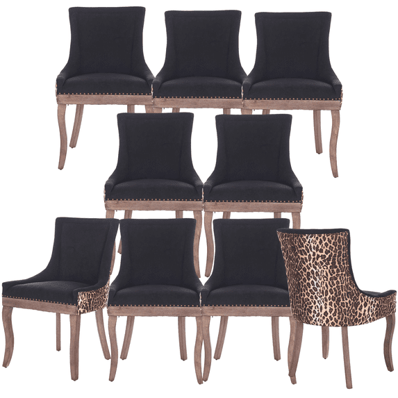 8-Piece Modern Dining Side Chairs, High-Back Upholstered Fabric Design with Sturdy Solid Wood Legs for Dining Room and Kitchen Use, Leopard