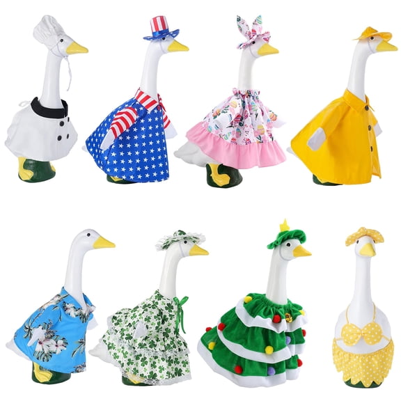 8-Piece Multi-Holiday Costume Set for Porch Goose Statue, Weather-Resistant Polyester Outfits Covering St. Patrick’s, Easter, 4th of July, Summer, Halloween & Christmas, Decor for Outdoor Lawn & Yard
