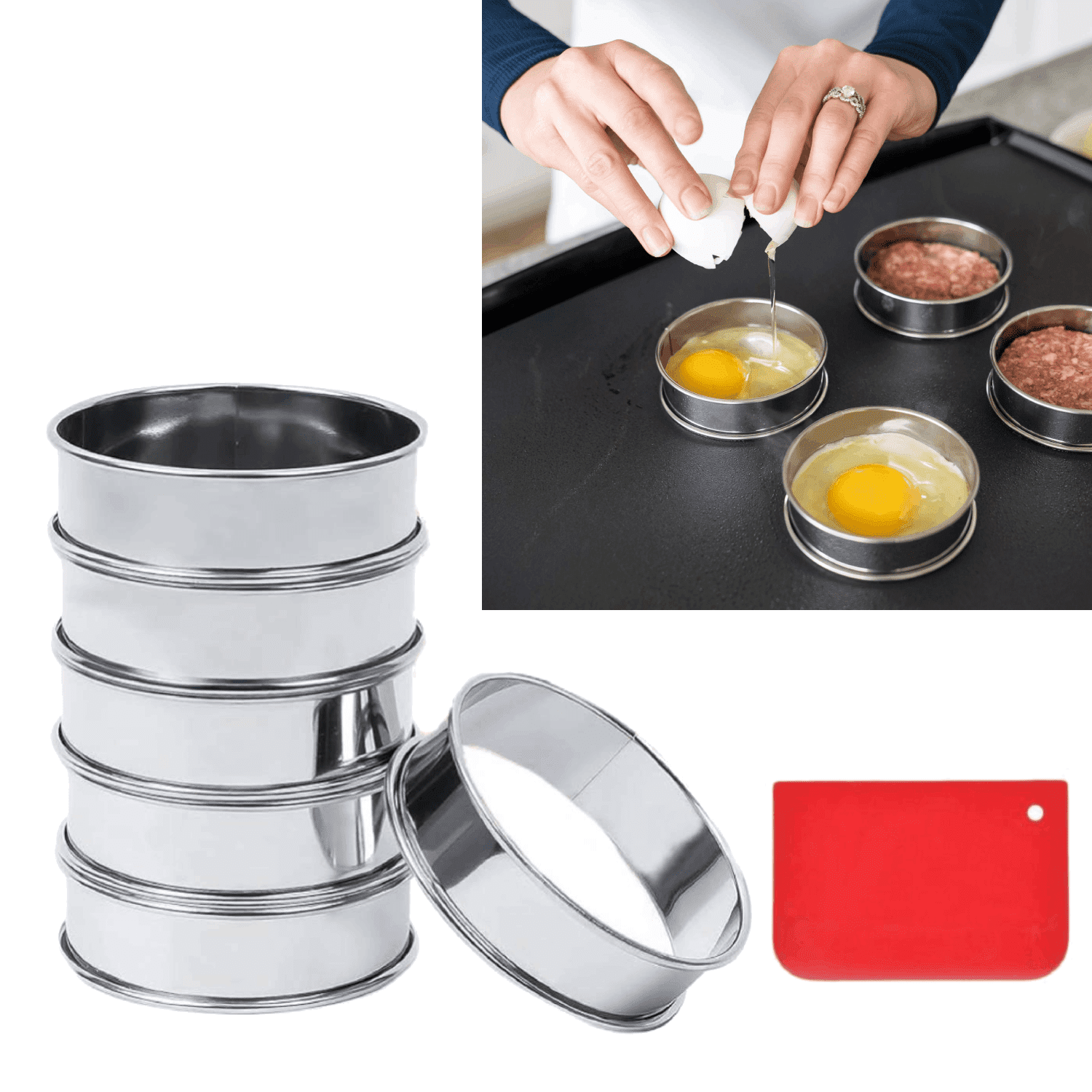 8-Piece Multipurpose Cooking Ring Set - 4 Inch Stainless Steel English ...