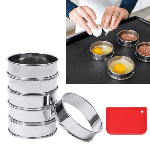 8-Piece Multipurpose Cooking Ring Set - 4 Inch Stainless Steel English Muffin and Egg Rings for Perfect Round Shapes, Dishwasher Safe
