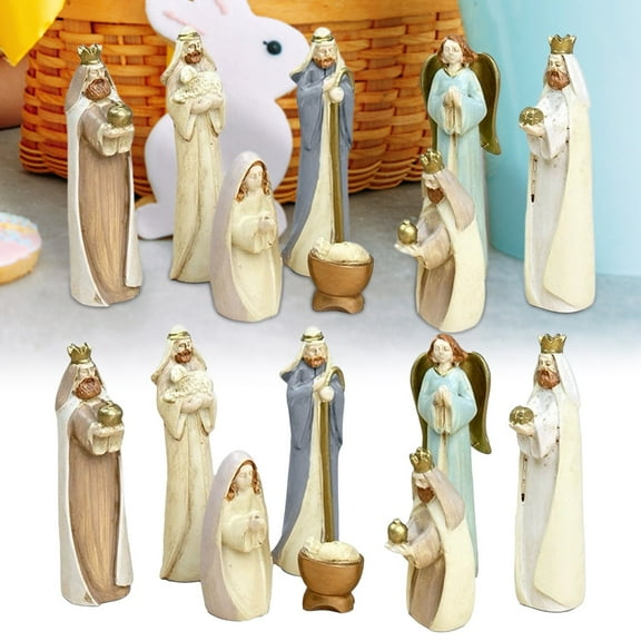 8-Piece Nativity Scene Figurine Set - Resin Home Decor, Cultural Themed Desktop Display Statue, Art Ornament for Living Room Bookshelf/Serene Space, Classic Story Themed Decor