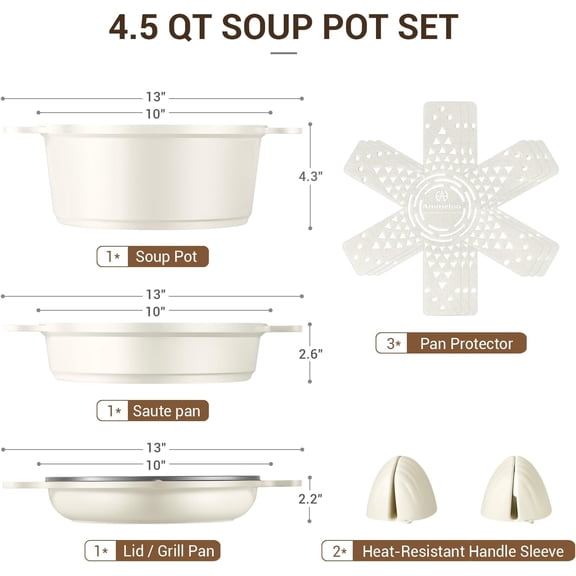 8-Piece Non Stick Stock Pot with Lid, Ceramic Cooking Pot Set, 4.5 Qt All-in-One Non Toxic Soup Pot for All Stoves