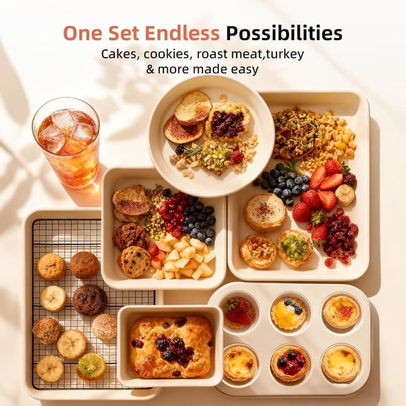 8-Piece Non-stick Baking Pans Set - Stackable Bakeware Set for Kitchen