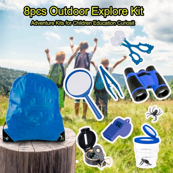 8 Piece Outdoor Explorer Kit For Kids With Binoculars Telescope Whistle Flashlight