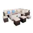 thumbnail image 1 of 8-Piece Outdoor Furniture Set with Fire Pit Table PE Wicker Brown Rattan Sectional Sofa Patio Conversation Set, 1 of 7