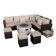 thumbnail image 1 of 8-Piece Outdoor Furniture Set with Fire Pit Table PE Wicker Brown Rattan Sectional Sofa Patio Conversation Set, 1 of 12