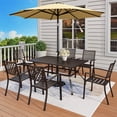 thumbnail image 1 of MF Studio 8-Piece Outdoor Patio Dining Set with 9 ft Umbrella,  Stacking Chairs & Large Table for 6-Person, Black & Beige, 1 of 14