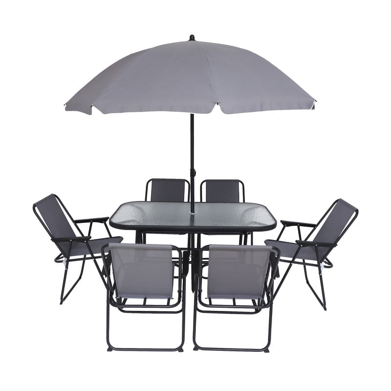 8 pcs patio garden sets tables chairs umbrella Outsunny Pieces Table and Set with 9 Ft Patio Umbrella, Gray PHI VILLA Dining Set with elegant and classic black design brings unique aesthetic feeling to your patio MAISON ARTS 8 Pieces Outdoor
